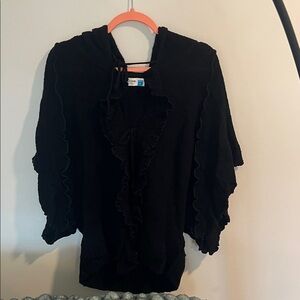 sparrow Black Ruffle-Trim Hooded Blouse